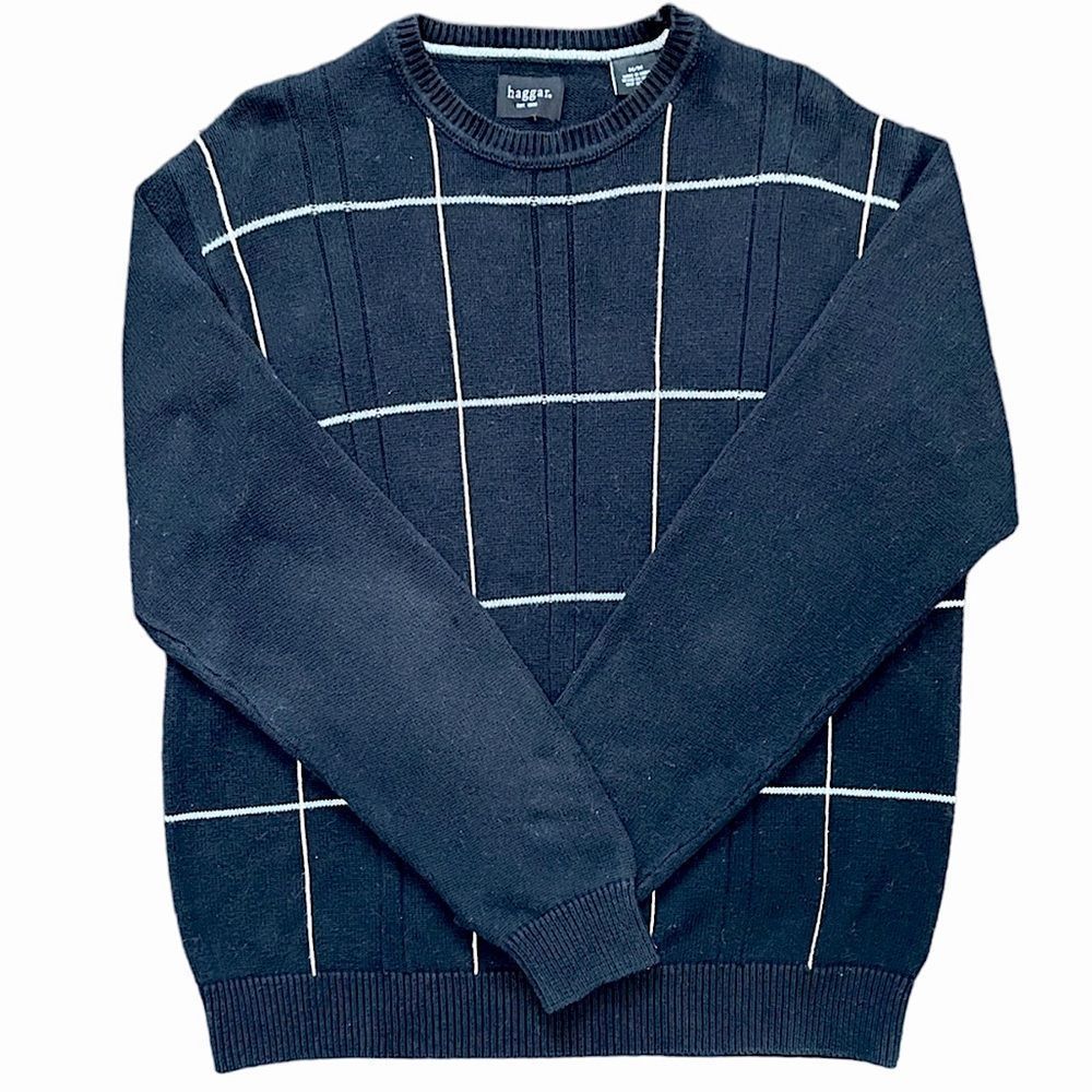 Haggar Men's Black Striped Crewneck Sweater Knit Casual Contemporary Size M